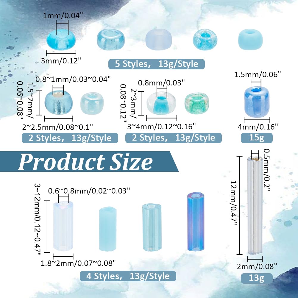 PH PandaHall 14 Colors 5944pcs Blue Series Seed Beads Kit 2~4mm 4052pcs Round Glass Beads 3~12x1.8~2mm 1892pcs Bugle Beads Tube Spacer Beads Loose Beads for Bracelet Necklace Jewelry Making