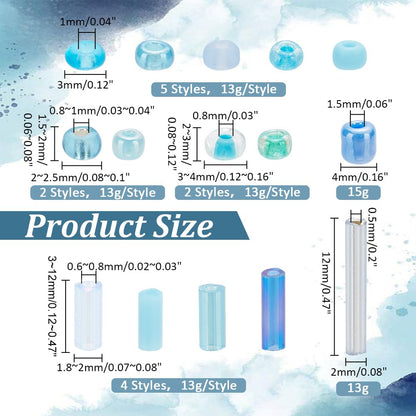 PH PandaHall 14 Colors 5944pcs Blue Series Seed Beads Kit 2~4mm 4052pcs Round Glass Beads 3~12x1.8~2mm 1892pcs Bugle Beads Tube Spacer Beads Loose Beads for Bracelet Necklace Jewelry Making