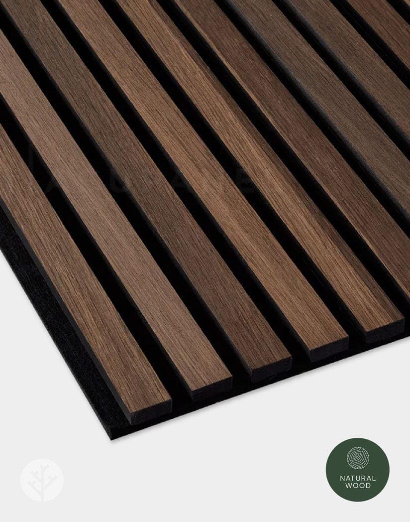 WVH Luxury American Smoked Oak Acoustic Slat Wood Wall Panels, Measures 118.11" x 25.20", Premium Oiled Finish, Interior Decor for Walls & Ceilings, Noise Cancelling & Sound Absorbing for Home, 2pcs