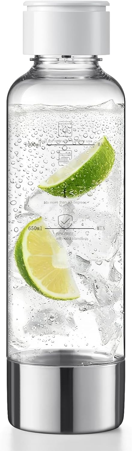 1L MOKKOM Soda Maker Bottle, Reusable Sparkling Water Bottles, BPA Free PET Carbonating Bottles, Replacement Bottle