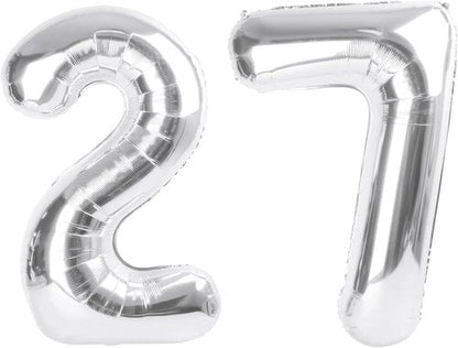 Happy 27 Balloon - Large Silver Foil Number Decoration for Birthday, Wedding & Graduation