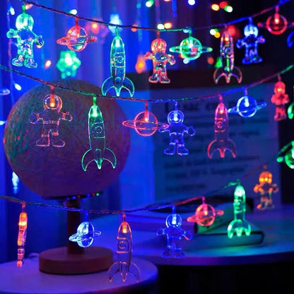 16.4FT 30 Fielegen LED Children's Room LED String Light Astronaut Spaceship Rocket Pendants Outer Space Theme Holiday