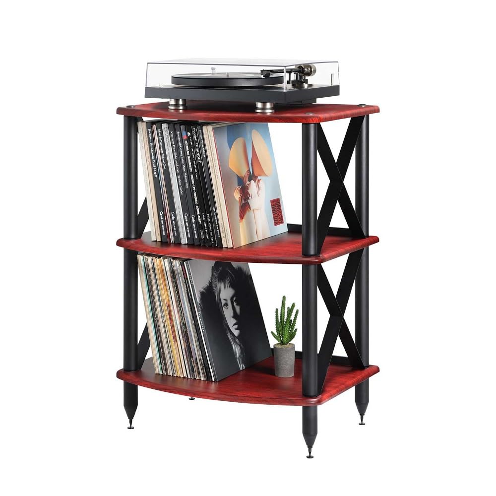 Pangea Audio Vulcan TT LP Record Player Turntable Stand Rack with Vinyl Storage Rosenut Red