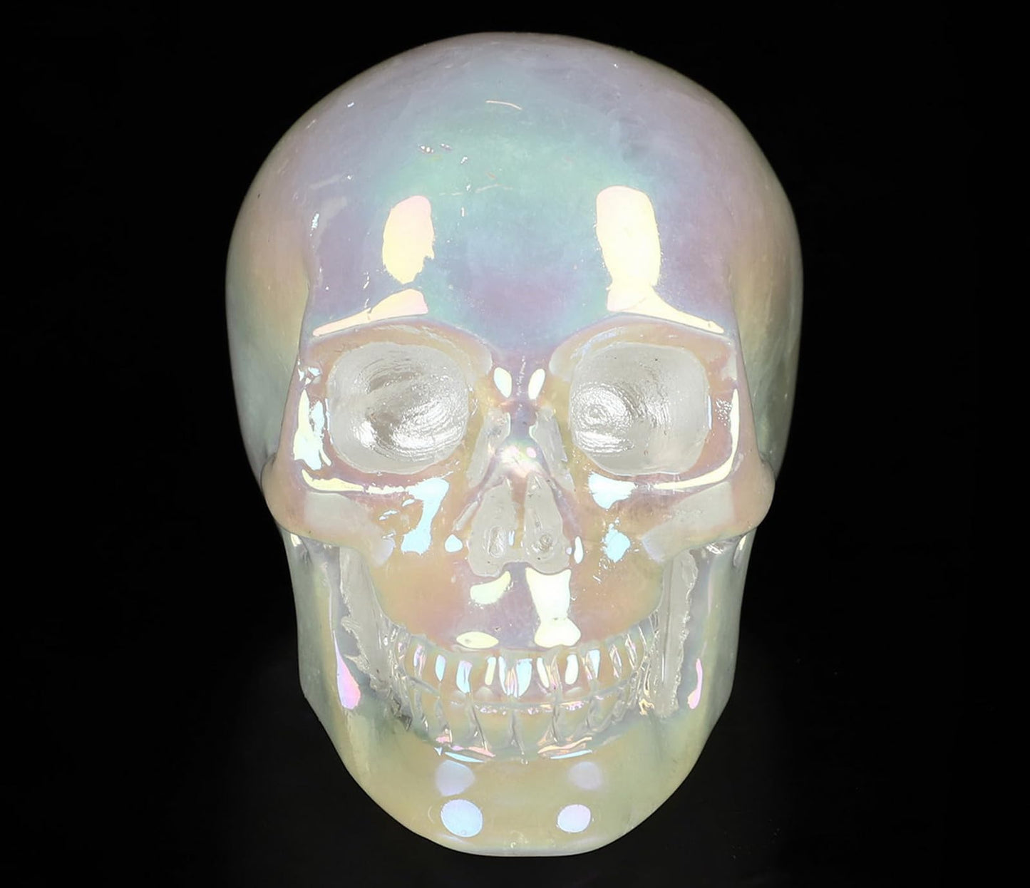 Skullis 2.0" Rainbow Aura Quartz Rock Crystal Skull, Hand Carved Gemstone Fine Art Sculpture, Reiki Healing Stone Statue.1636
