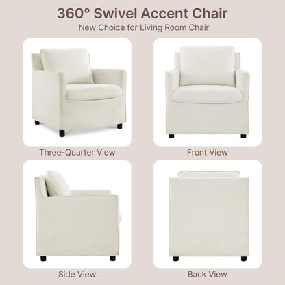 Upholstered Barrel Accent Chair with Storage Ottoman,Modern Armchair with Washable Slipcover for Living Room, Bedroom,Reading Spaces,Office,Cream White