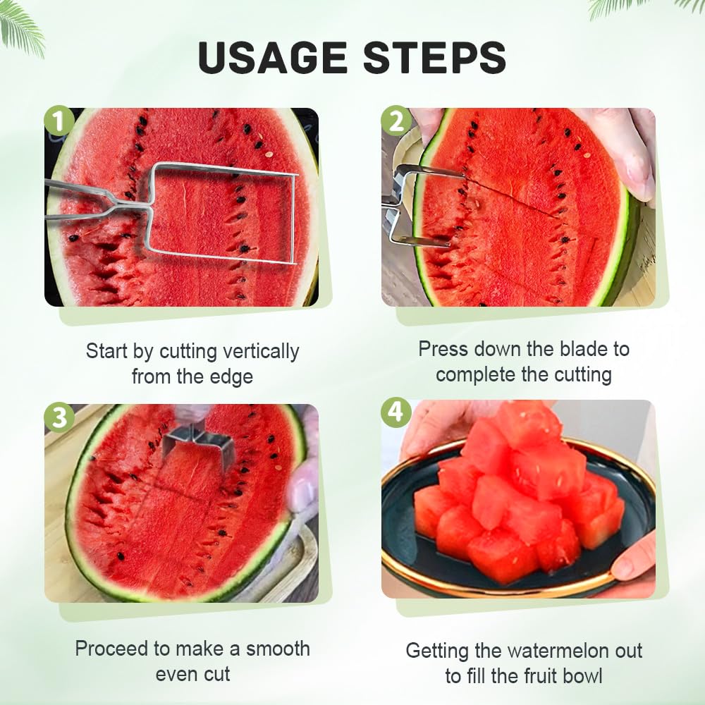 2026 Watermelon Chunks Slicer, Stainless Steel Watermelon Cutter Tool for A Wide Variety Watermelon, Cantaloupe, Honeydew, and More, New Cube-Cutting Fruit Slicer Easily Slicing & Serving