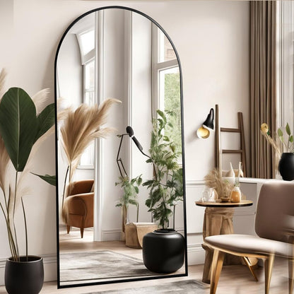 DYNWELL Arched Full Length Mirror, Floor Mirror with Stand, 90"x46" Large, Oversize Mirror, Black