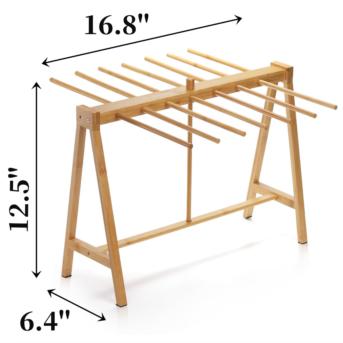 Pumtus Bamboo Pasta Drying Rack, 14-Bar Noodle Dryer Stand with Transfer Wand, Large Sturdy Spaghetti Lasagna Hanger, Stable Household Noodle Drying Rack for Pasta Linguine