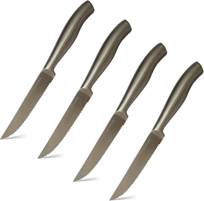 Steak Knives, Razor-Sharp Steak Knives Set of 4, Stainless Steel Serrated Steak Knife, Silver Kitchen Steak Knife Set,
