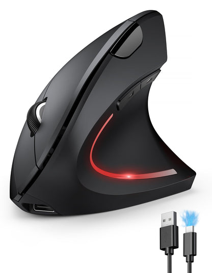 TECKNET Ergonomic Mouse, Rechargeable Vertical Ergo Mouse Wireless 800-4800 Levels 5 Adjustable DPI, Silent 2.4GHz Optical Carpal Tunnel Mouse for Right Hand, USB Wireless Mice for Laptop, PC