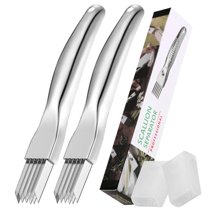 2Pcs Upgrade Shred Silk The Knife, Stainless Steel Green Onion Cutter, Multifunctional Kitchen Vegetable Chopper for Garlic Onion, Premium Food Slicer Gadget, Off the College