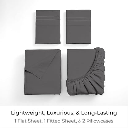 Mellanni Queen Sheets Set - 4 PC Luxury Bedding Collection | Extra Soft, Cooling, Wrinkle-Resistant - Gray