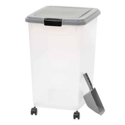 Amazon Basics Airtight Pet Food Storage Container with Scoop, BPA Free, Removable Wheels, 69 QT, Gray
