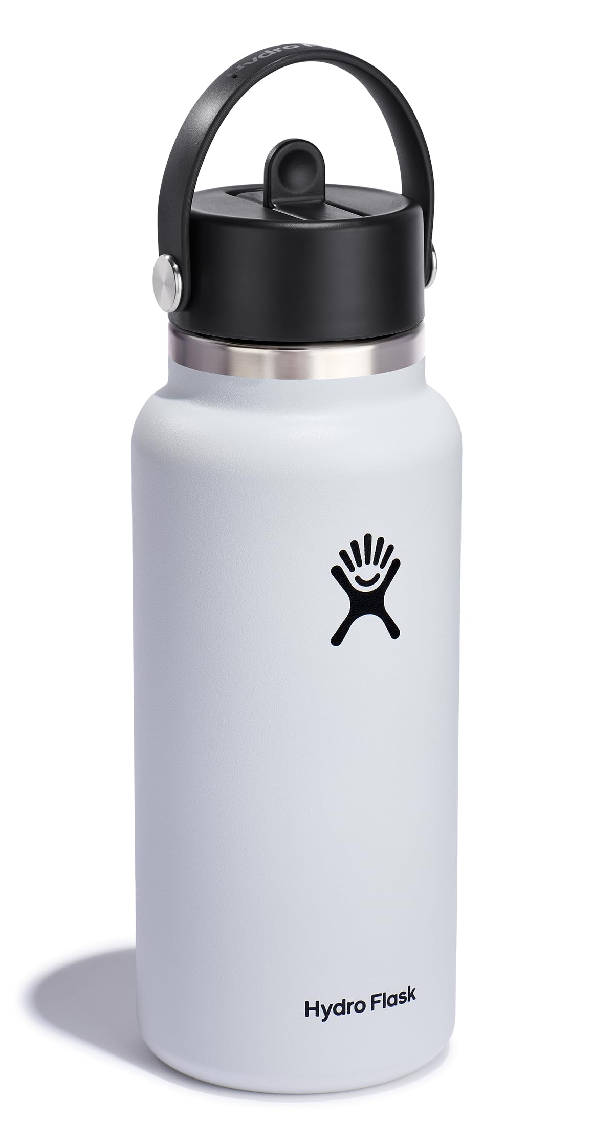 Hydro Flask Water Bottle - Insulated Stainless Steel - Wide Mouth Flex Straw Lid, Non Spill, Leakproof and Refillable in 32 Oz White