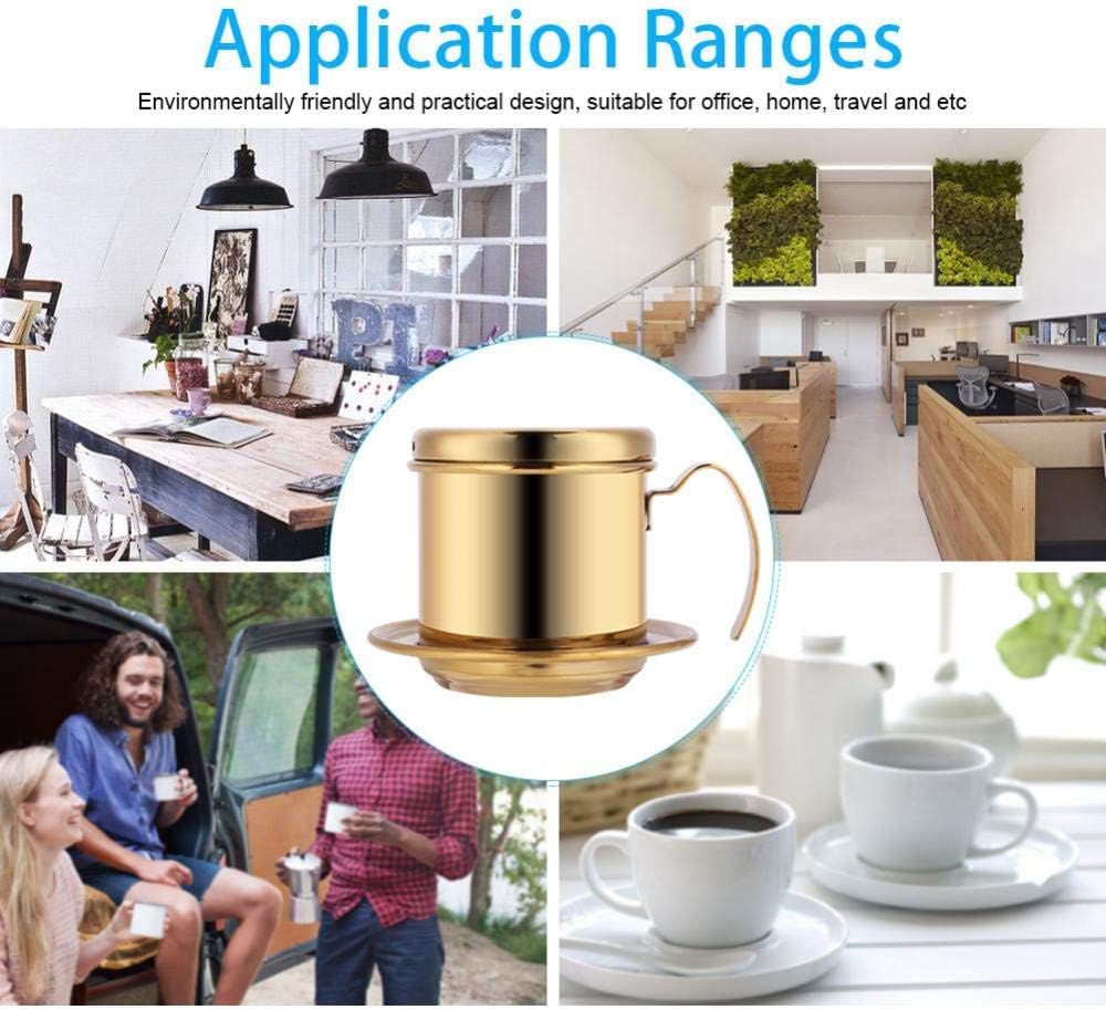 Vietnamese Coffee Filter Maker, Small Stainless Steel French Press Coffee Drip Brewer for Office Cafe (Gold)