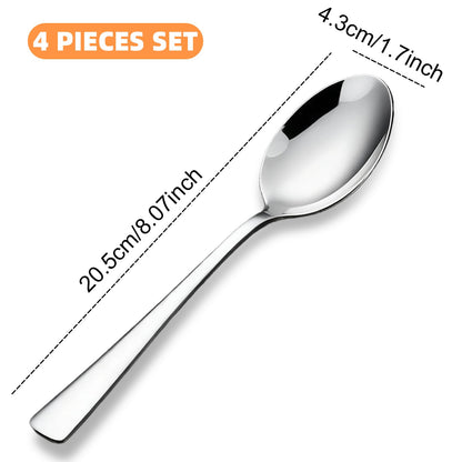 4-Piece Soup Spoons Set, 8.26" Stainless Steel Large Dinner Spoon with 5.5" Long Handle for Soup, Cereal, Dessert, Serving, Dishwasher Safe