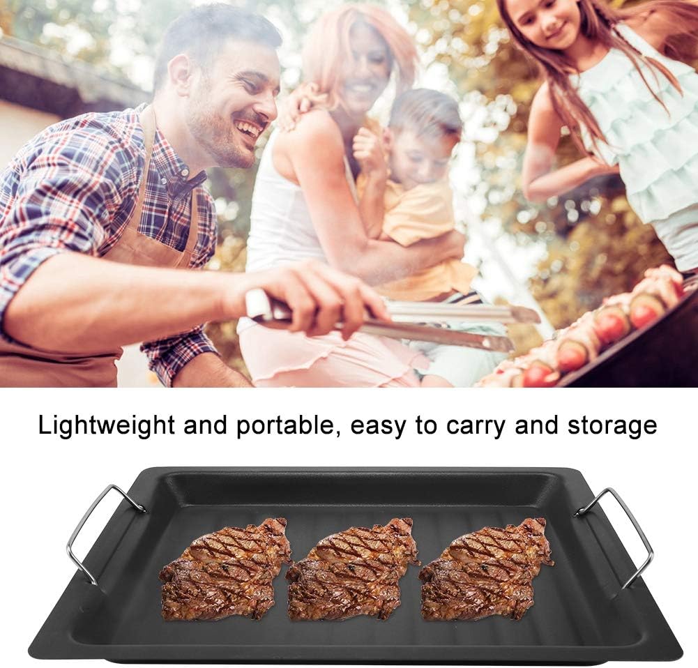 BBQ Frying Pan, Stainless Steel Non-Sticky Barbecue Pan, Frying Pot for Grilling, Picnics, Outdoor Activities