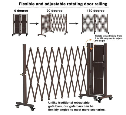 TSAYAWA 213” Wide Expandable Retractable Driveway Gate for Outdoor, Metal Fence Barrier with Lockable Foot Casters, 0-180° Rotatable Two-Segment Yard Garden Gate for Dog Security (213W×39.76H, Grey)