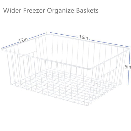 Y.Z.Bros 16" L x 12" W Wider Freezer Storage Organizer Baskets Container, Deep Metal Wire Chest Upright Refrigerator Divider with Built-in Handles for Cabinet, Pantry, Closet, Kitchen