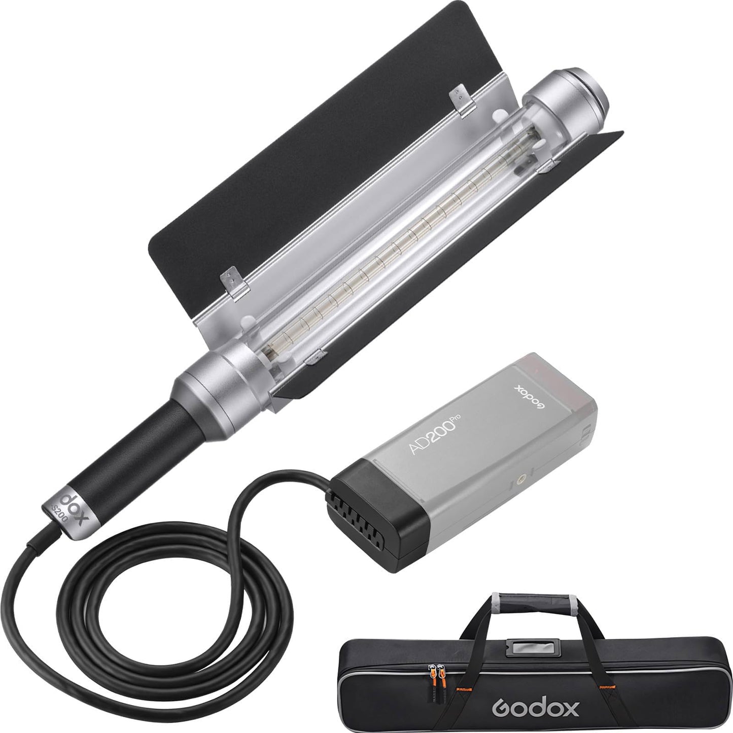 Godox AD200OPro II Accessories, Godox AD-S200 Stick Flash Head 200W 5800K for AD200, AD200Pro and AD200Pro II Pocket Flashes with Barn Door, Carry Bag