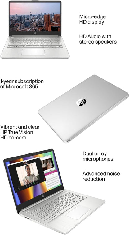 HP 14" Ultra Light Laptop for Student & Home (Intel Quad-Core N4120, 4GB RAM, 128GB(64GB + 64GB SD), 1-Year Office 365) 11-Hr Long Battery Life, Webcam, WiFi, Win 11 Home in S Mode - Snow White