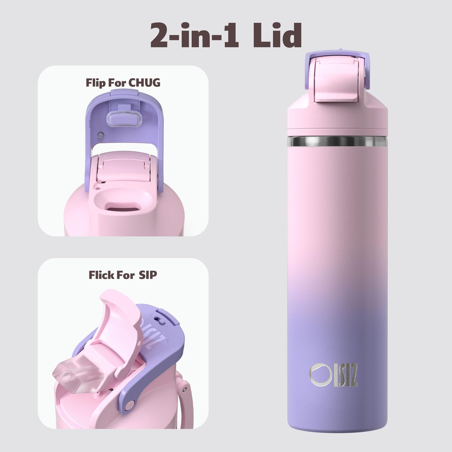 OISIZ Insulated Water Bottle 24 oz with 2 in 1 Spout and Straw Lid,One Click Safety Lock,100% Leakproof,Keep Cold 24H,Vacuum Stainless Steel Water Bottle for School,Travel and Sports,Dishwasher Safe