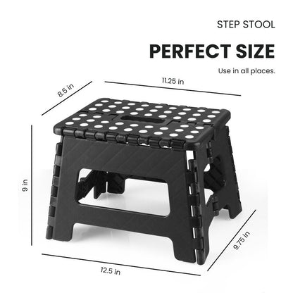 PandaEar 2 Pack Home Folding Step Stool, Lightweight Step Stool with 9 Inch Height for Kids, Sturdy Foot Stool for Kitchen, Bedroom, Bathroom & Bathroom, Black