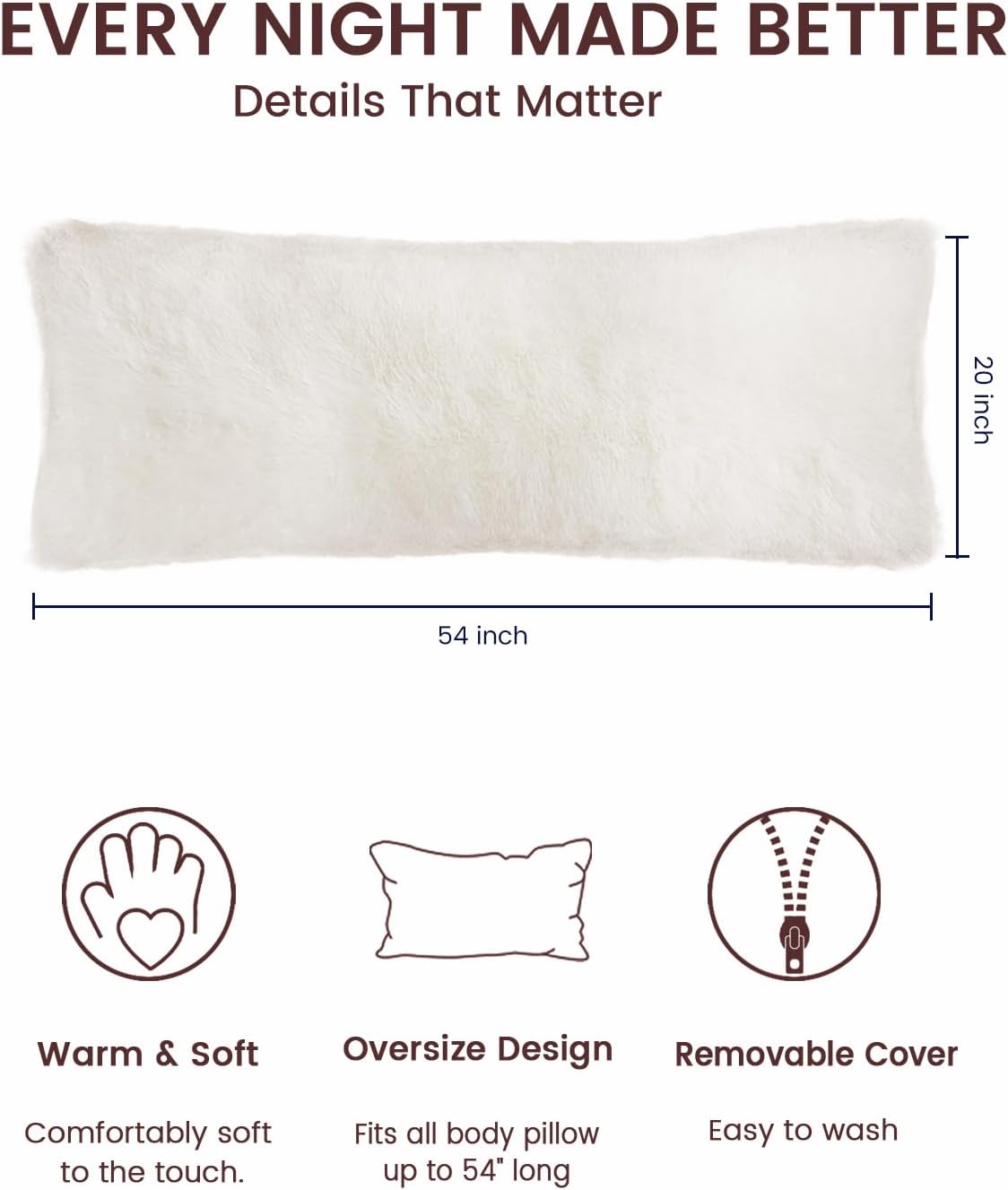 20 54 ZonLi Fuzzy Body Pillow Cover, x Pillowcase, Faux Fur Long Pillow Cover with Zipper, Fluffy Soft Plush Decorative