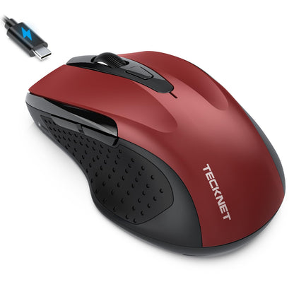 TECKNET Rechargeable Jiggler Wireless Mouse (BT5.0/3.0 & 2.4G) 4800 DPI Silent USB A & Bluetooth Mouse 6 Buttons, Wide Compatibility - Black