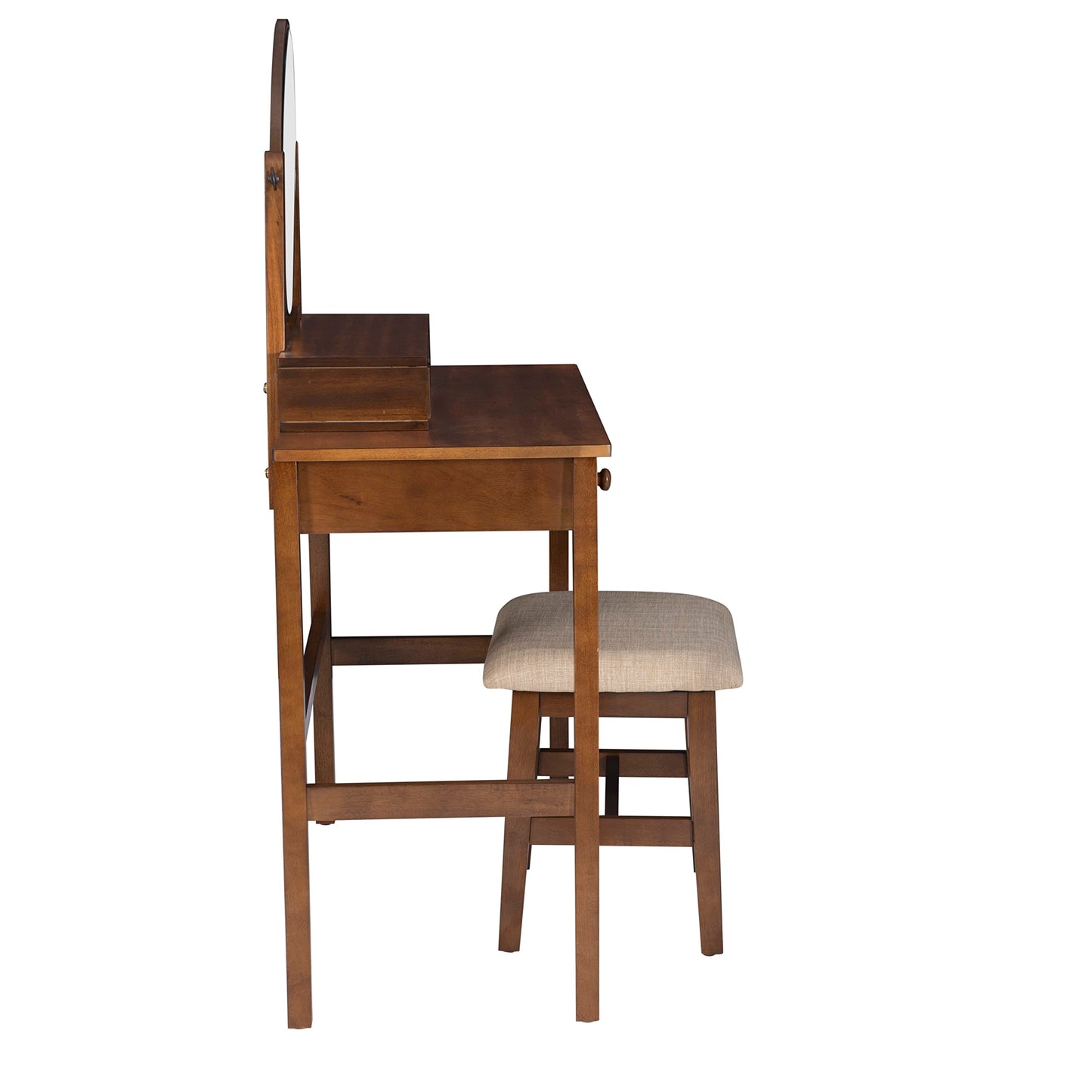 Linon MidCentury Walnut Upholstered Seat Beverly Vanity Set, Medium