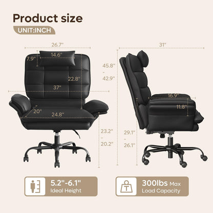 Bestier Cross Legged Office Chair Criss Cross Chair with Adjustable Arms 135° Reclining PU Leather Executive Chair with Wheels Big and Tall Computer Desk Chair for Home Office Black