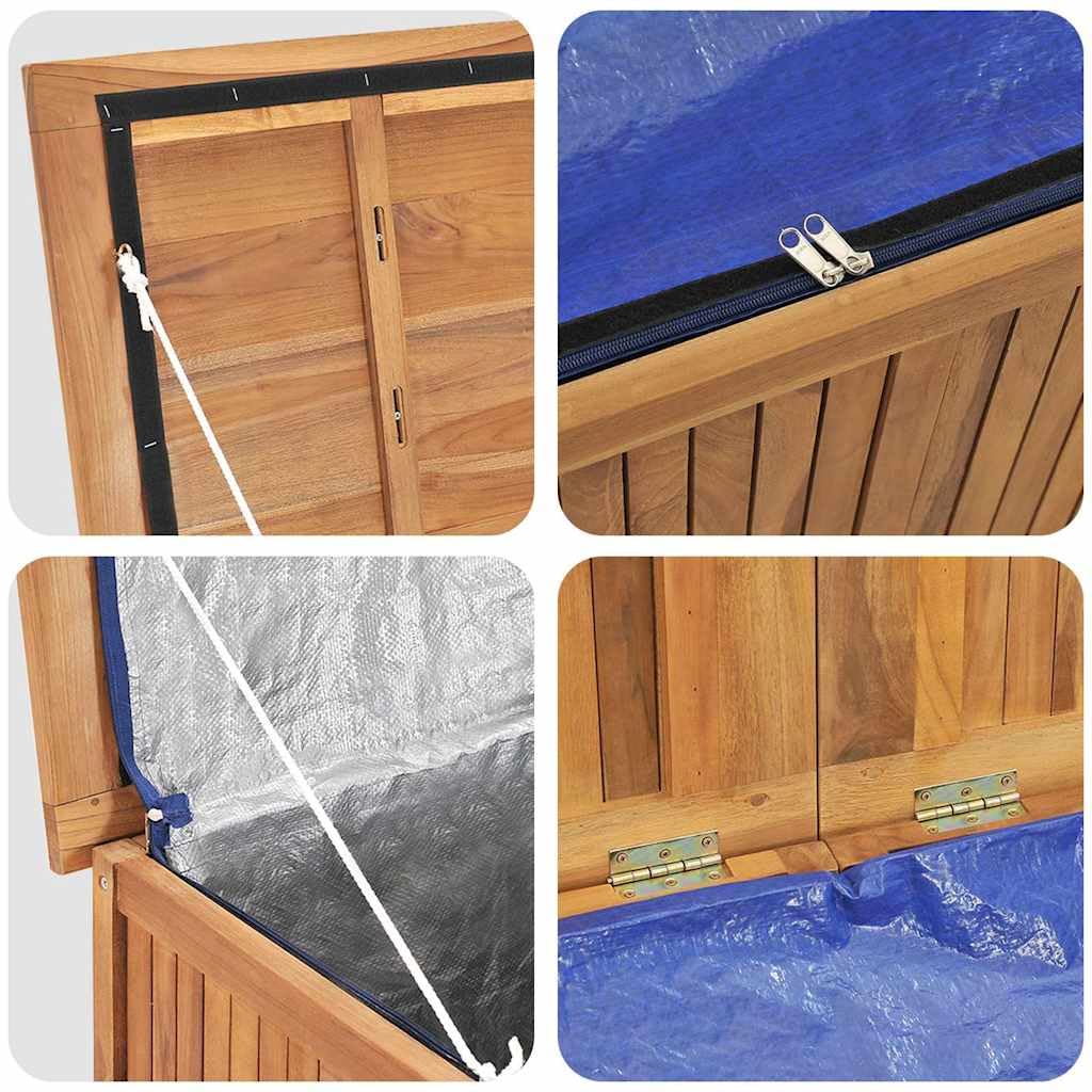 Kalmrek Patio Storage Box Solid Wood Teak 23.6"x19.7"x22.8" Outdoor Garden Deck Yard Porch Chest with Lining Organizer Bench for Cushion Tool Firewood