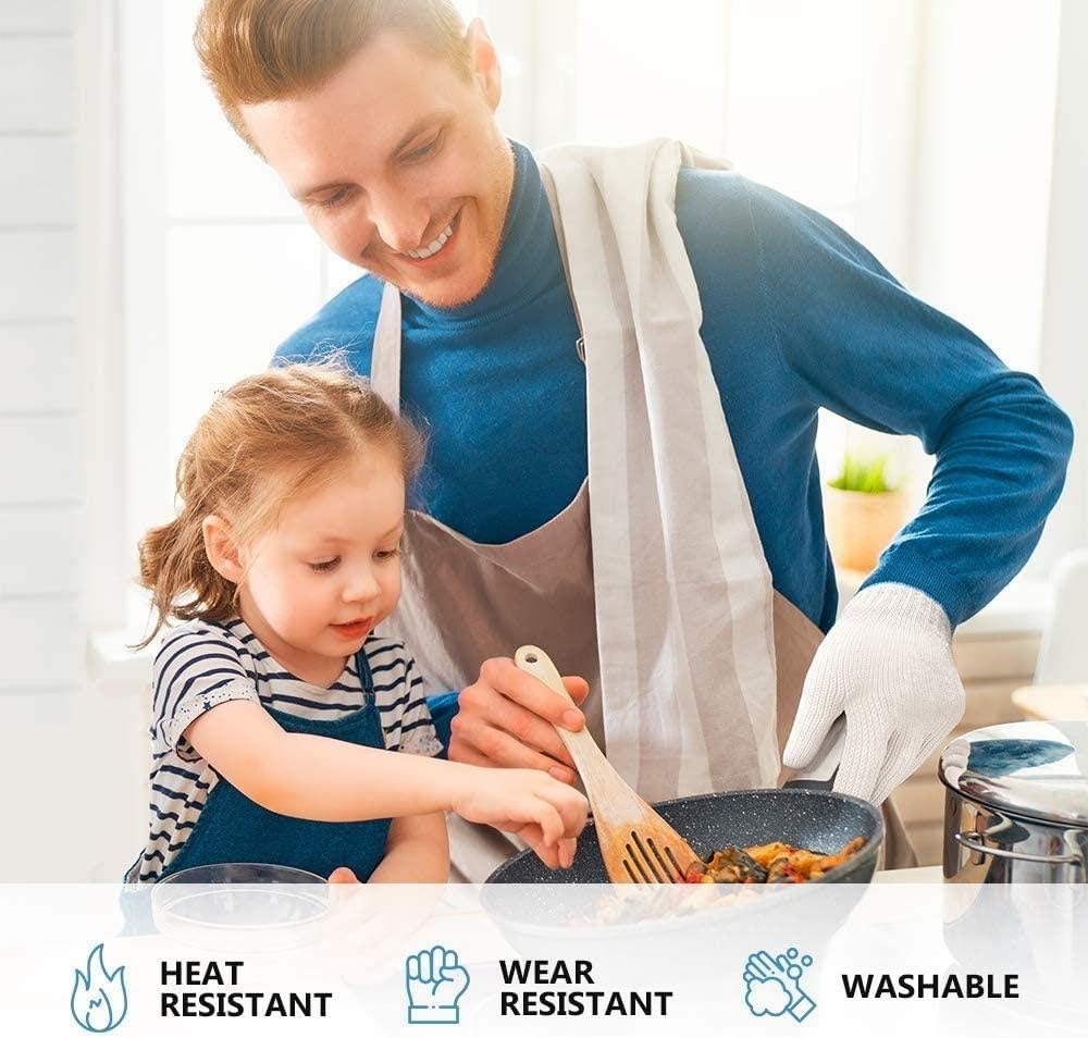 Heat Resistant Oven Gloves with Fingers - 3 Pairs Cotton Kitchen Pot Holders