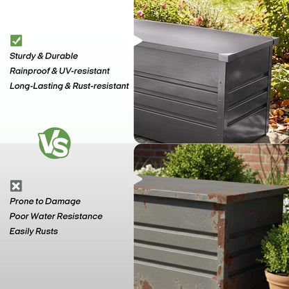 Zolyndo 260 Gallon Metal Deck Box, Extra Large Metal Patio Outdoor Storage Box with Lockable Lid, Waterproof Garden Storage for Cushions Pool Accessories Tools Light Gray