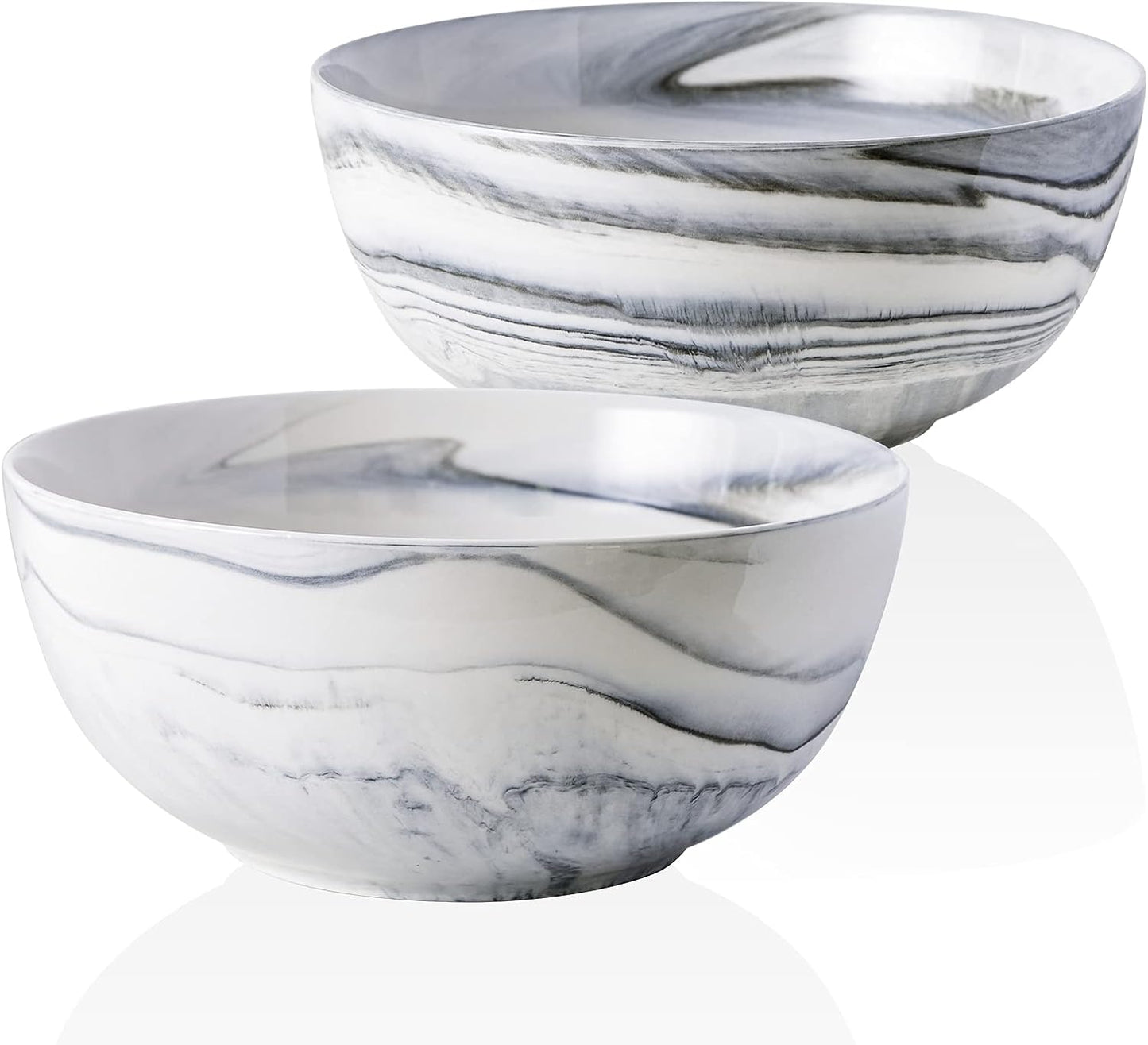 Yundu 9'' Deep and Large Mixing Bowls, 84 oz Porcelain Serving Bowls for Pasta, Fruit, Soup, Salad, Set of 2-Grey