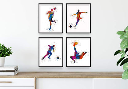 Soccer Player Abstract Sport Wall Art - 8x10" Set of 4 for Male Players, Coaches, and Fans