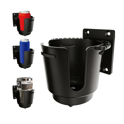 EDSRDUX Universal Multi Size Wall Mount Cup Holder with Drainage Holes - Boat RV Shower Beer Can Holder, Silicone Anti-Slip Grip, Adhesive or Screw Install (Black-Large)