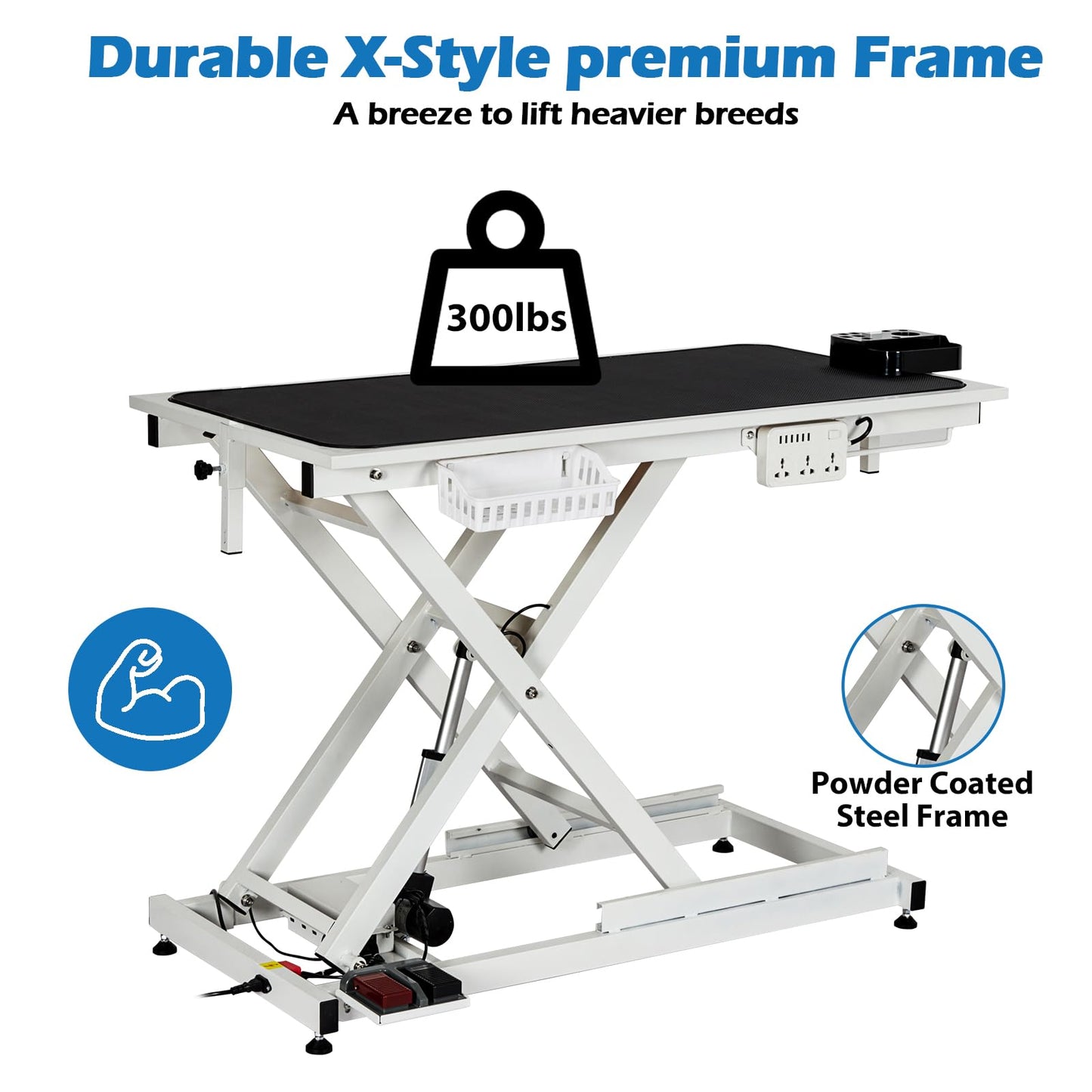 GarveeTech 50" Dog Grooming Table, Electric Hydraulic Grooming Table for Large Dogs or Small Dogs, Aluminium Overhead Arm, Anti Slip Tabletop, 6 USB Ports, Home & Salon Use, Max Capacity 330Lb, White