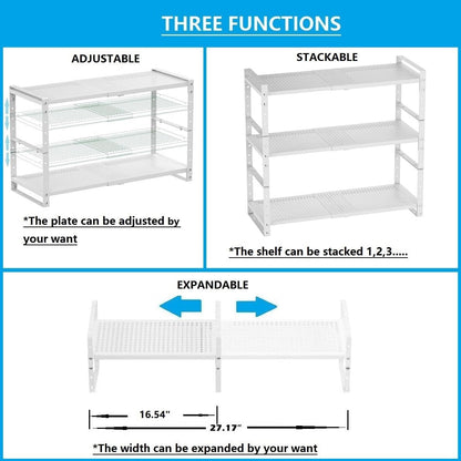 Expandable, Adjustable & Stackable Spice Rack, Metal Pantry Storage Shelves for Kitchen Countertop Organizer