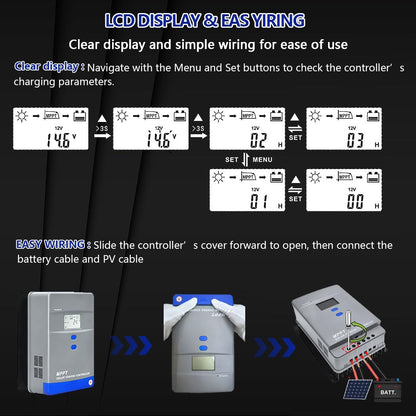 100A MPPT Solar Charge Controller 12V/24V/36V/48V Auto Battery Regulator LCD Display,MAX PV Panel Input 5200W for AGM, Gel, Flooded and Lithium Battery Charging, High-Efficiency Energy Conversion