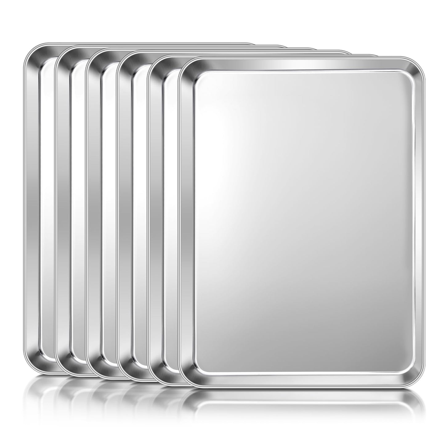 TeamFar Baking Sheet Pan, 6 Pack Stainless Steel Half Size Baking Pans Set, Metal Large Cookie Sheets for Baking/Roasting/Serving, Non-Toxic & Heavy Duty, Dishwasher Safe, 17.6” x 13” x 1”