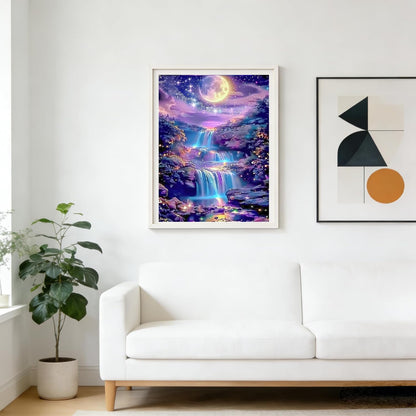 MOMDEDP 5D Diamond Painting Kits for Adults, Landscape Scenery Diamond Art Kit, Waterfall DIY Full Round Drill Diamond Dot Gem Art Kits for Beginners, Home Wall Decor 12x16 Inch