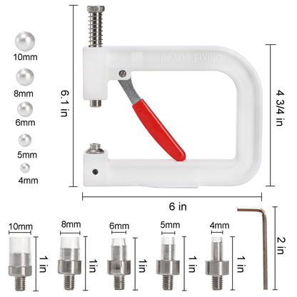 Okllen Pearl Handmade Setting Machine, Beads Rivet Fixing Machine with 5 Sizes, Round Pearl Beads Rivet Studs for Hats, Shoes, Clothes, Bags, Skirts, Beads DIY Accessories