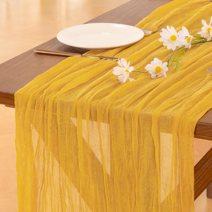 Socomi Gold Yellow Cheesecloth Table Runner - 120 Inch Boho Rustic Decor for Weddings & Events