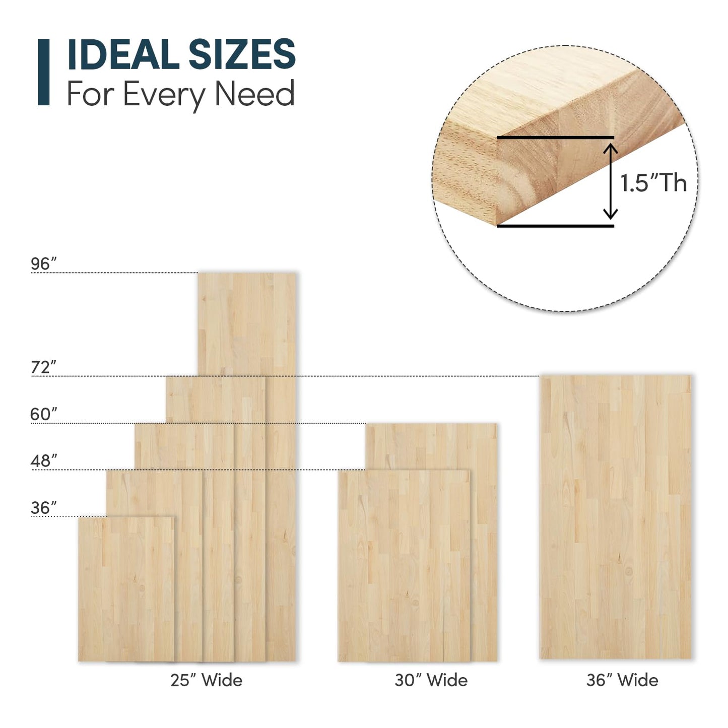 AllForWood 60''L x 30''W x 1.5''Th Hevea Light Brown Premium Solid Wood Butcher Block Countertop, Butcher Block Table Top for DIY Washer Dryer/Island/Kitchen Countertop (Finished)