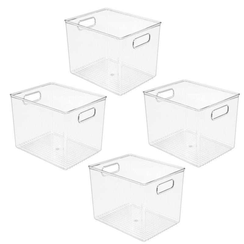 mDesign Plastic Storage Closet Organizer Bin, Container Bin for Entryway, Hallway, Linen, and Coat Closet - Organization for Clothing, Blankets, Toys, and Accessories, Ligne Collection, 4 Pack, Clear