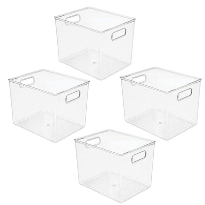 mDesign Plastic Storage Closet Organizer Bin, Container Bin for Entryway, Hallway, Linen, and Coat Closet - Organization for Clothing, Blankets, Toys, and Accessories, Ligne Collection, 4 Pack, Clear