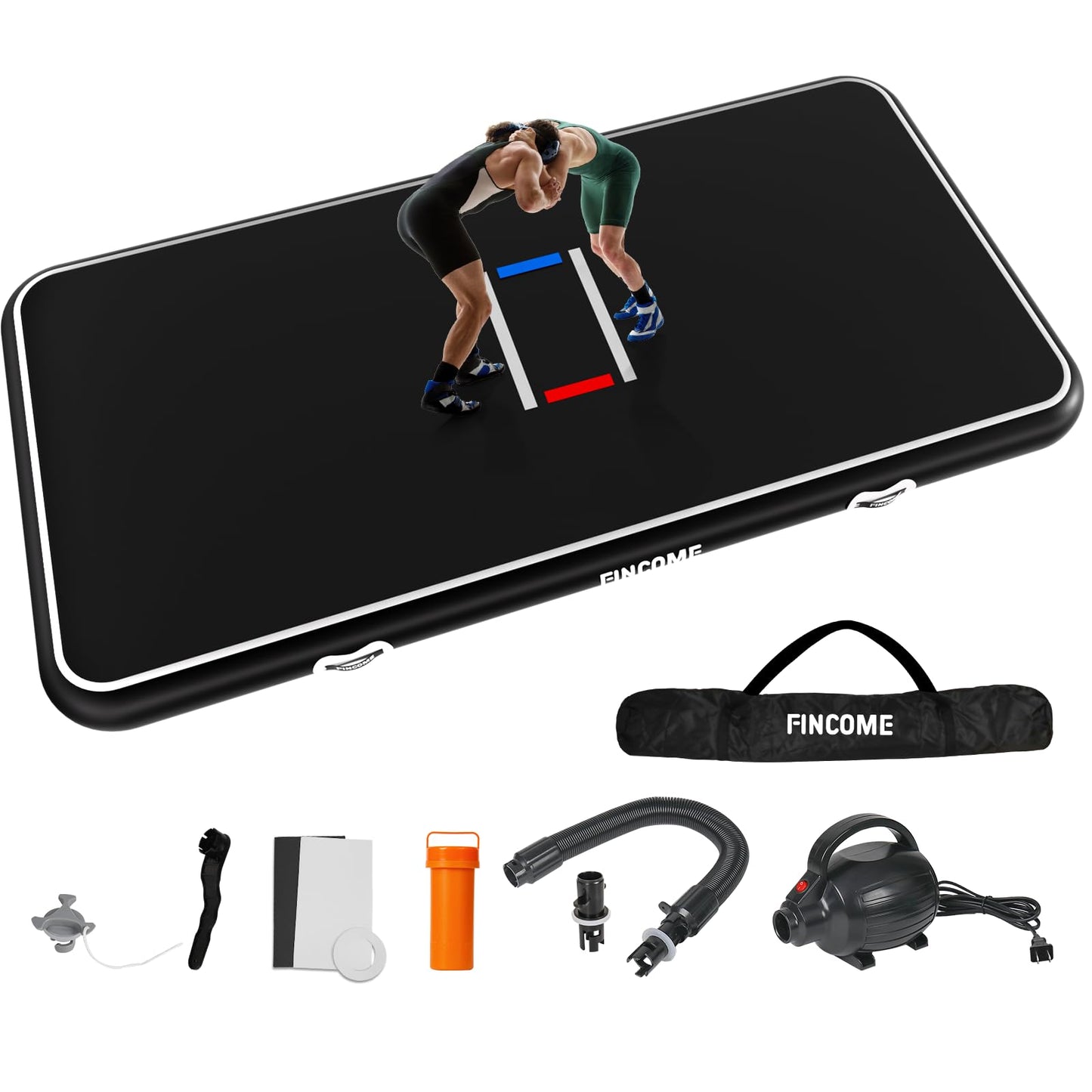 FINCOME Inflatable Wrestling Mat 16ft/13ft/10ft, 4" Thick Foldable Jiu Jitsu Mats Wrestling Mats for Home Outdoor Indoor, Waterproof PVC Mat for Gymnastics, BJJ, MMA, Grappling, Judo, Boxing