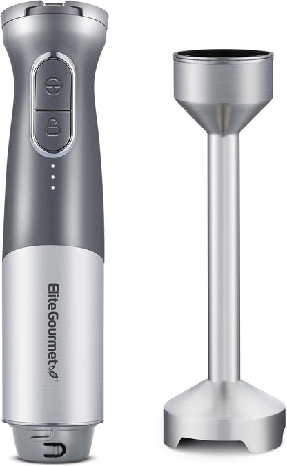 Elite Gourmet EHB1300 Cordless Rechargeable Hand Blender, Stainless Steel Blade, Variable Speed Blending, One-Touch