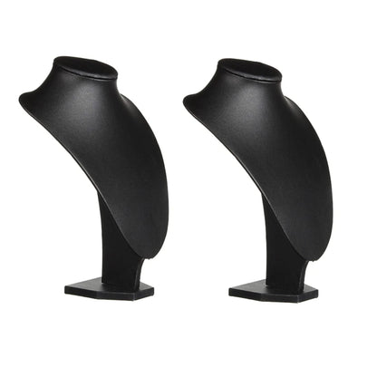 Comelyjewel Necklace Holder Stand Set of 2, Jewelry Bust Display Stand for Necklaces, Velvet Mannequin Jewelry Organizer for Women, Jewelry Display for Vendors, Vanity & Retail (Black Faux Leather)